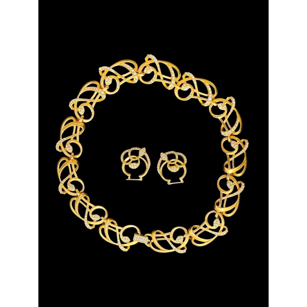 Swarovski Crystal Gold Tone Necklace Earrings Set Snake Jewelry